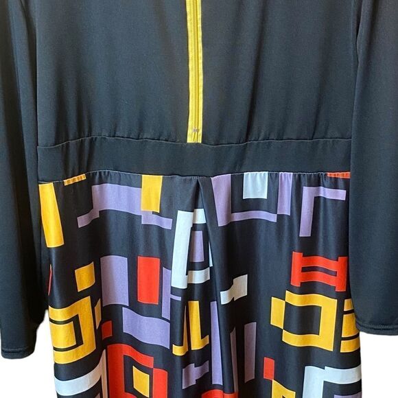 Eunice Lai Wm’s Colorful Geometric Skirt Lightweight Rounded Neckline Dress - Picture 2 of 4